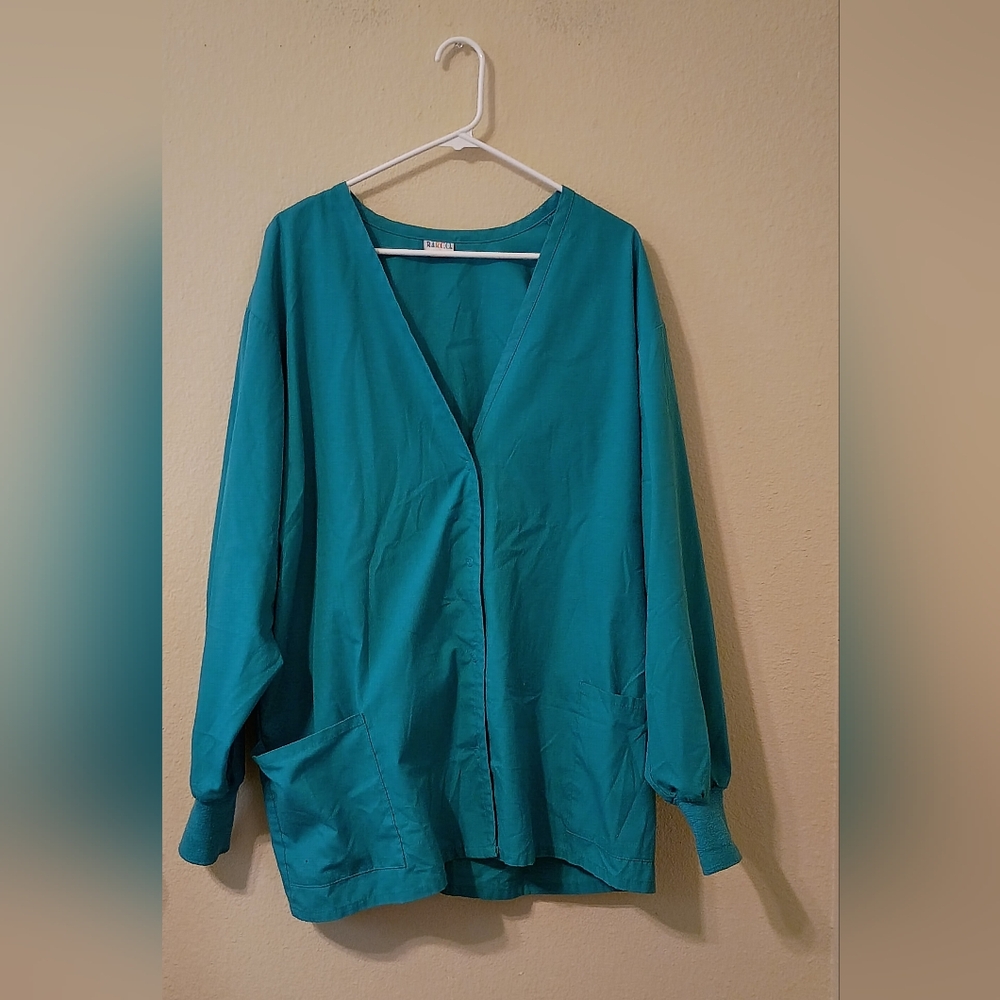 Barco Teal Scrub Jacket Women XL Snap Front Warm Up Medical Uniform Top - Picture 2 of 10